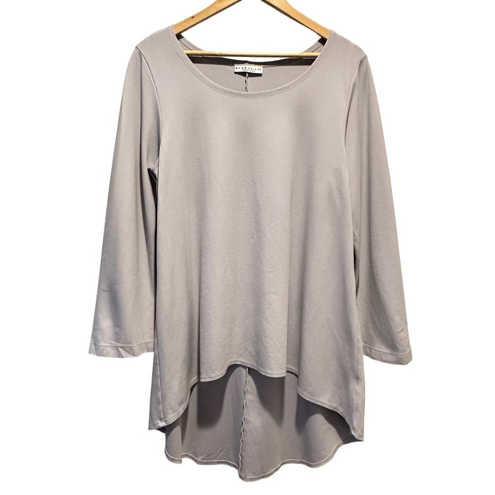 Bryn Walker Leo Tunic Top Women Medium Grey Long Sleeve High Low Modal Lagenlook